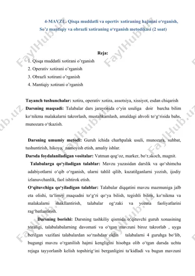 qisqa muddatli va opertiv xotiraning hajmini o‘rganish — DOC
