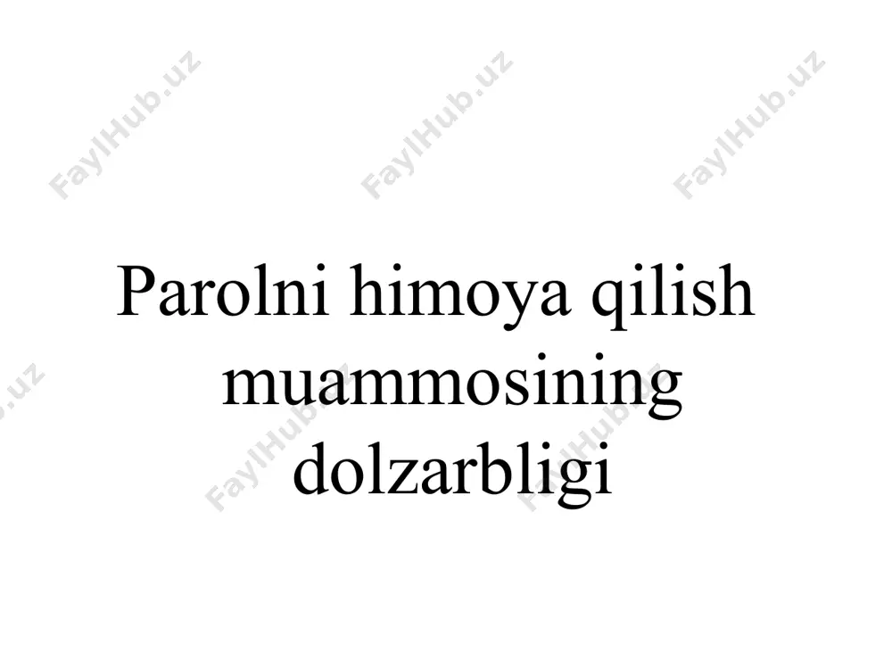 himoyalanmagan aloqa kanallari orqali uzatilmasligi kerak. parol buzilgan bo'lishi mumkinligidan shubhalansa, darhol o'zgartirilishi kerak. parol maxfiy bo'lishi kerak: parolni ekranda ko'rsatish mumkin emas; yozilgan parolni ruxsatsiz shaxslar kirishi mumkin bo'lgan joylarda, masalan, monitorga yopishtirilgan qog'oz varaqlarida saqlash mumkin emas; parol fayli ishonchli kriptografik himoyaga ega bo'lishi kerak; – parolni kompyuterda, hatto maxsus himoyalangan fayllarda ham saqlash tavsiya etilmaydi – kattaroq xavfsizlik uchun parol ruxsatsiz kirishdan ishonchli himoyalangan bo‘lishi kerak bo‘lgan tashqi muhitda saqlangan bo‘lishi kerak; parolni saqlash bo'yicha operatsion tizim va boshqa dasturlarning imkoniyatlarini e'tiborsiz qoldirmaslik kerak, parolni eslab qolish bo'yicha dasturlardan har qanday taklif har doim rad etilishi kerak. parol uzoq bo'lishi kerak: parol kamida 8 ta belgidan iborat bo'lishi kerak, aks holda uni shafqatsiz kuch dasturlari orqali osongina buzish mumkin. parolni taxmin qilish qiyin bo'lishi kerak: parolning loginga mos kelishi yoki parol sifatida foydalanuvchining yoki uning qarindoshlarining ismi, familiyasi, tug'ilgan sanasi, telefon raqamlari, sevimli uy hayvonlarining ismlari, sport …