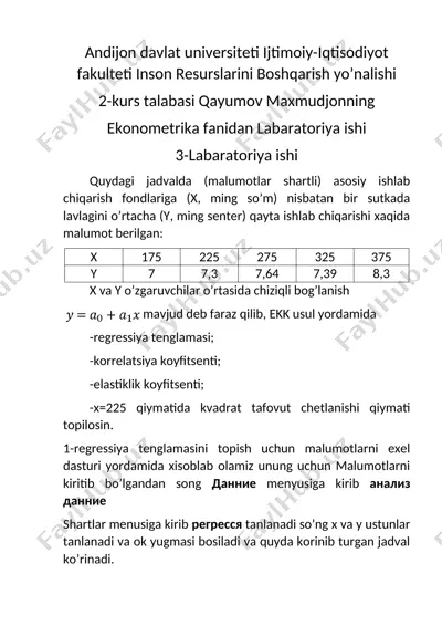 ekonometrika fanidan labaratoriya ishi — DOC