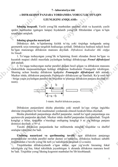 difraktsiya panjarasi laboratoriyasi — DOCX