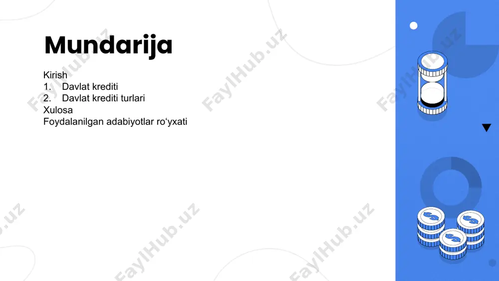 sh uchun qarz beradi. buning natijasida istemolchi krediti paydo bo’ladi. bu kredit aholiga istemol tovarlari, xizmatlarni nasiyaga sotish, uyjoy xarajatlari uchun, lombardlardagi mulk garovi hisobiga, o’zaro yordam karzlari va boshqa ko’rinishlarda qarz beriladi. bu fakat istemolni kondirishga xizmat kiladi. xalqaro kredit bu muddatli, qaytimli va foiz to’lash shartlari_bilan bir mamlakatdagi kreditor tomonidan ikkinchi mamlakatdagi qarz oluvchiga pul yoki tovar shaklida beriladigan qarz, shuning’dek, chet el obligasiyalari, chet el korxonalarining aksiyalari va boshqa kimmatli kog’ozlariga foyda olish maksadlarida qo’yiladigan kapital. sudxo‘rlik krediti bu kreditning o’ziga xos shakli. xorijda kreditning bu ko’rinishi tarixan keng tarqalgan. amalda bu kredit shakli markaziy bank tomonidan tegishli lisenziyaga ega bo’lmagan jismoniy shaxslar, shuningdek, xo’jalik yurituvchi subektlar tomonidan mablaglarni vaqtincha foydalanish uchun berish yo’li bilan amalga oshiriladi. sudxo’rlik krediti ssuda foizining yuqori stavkasi bilan tavsiflanadi (120-180%). xulosa davlat krediti tushuncha bilan juda bog'liq davlat qarzi. davlat nomidan kreditlar sonining ko'payishi davlat qarzining oshishiga olib keladi. davlat qarzi …