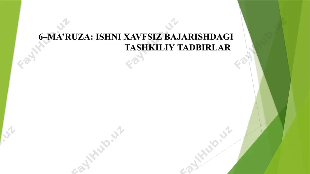 tayyorlash va ishlashga ijozat berish ish jarayonida nazorat olib borish boshqa ish joyiga o‘tkazish ish jarayonida tanaffus qilish va ish tamom bo‘lishini rasmiylashtirish ishni xavfsiz olib borishga javobgar shaxslar naryad va farmoyish beruvchi shaxs ish rahbari ish joyini tayyorlashga va ishlashga ijozat berishga ruxsat etuvchi shaxs ish joyini tayyorlovchi shaxs ijozat beruvchi shaxs ishboshi, brigada a’zosi nazorat qiluvchi naryad, farmoyish beruvchi shaxs — ishni xavfsiz bajarish shartini belgilaydi. u naryadda ko‘rsatilgan xavfsizlik choralarini to‘g‘riligi va yetarli darajadaligiga, brigada a’zolarining malakasi va soni bo‘yicha yetarligiga, ishni xavfsiz bajarish uchun javobgar shaxsni tayinlashga, shuningdek naryadda ko‘rsatilgan xizmatchilarni elektr xavfsizligi bo‘yicha guruhi, ular bajarishi kerak bo‘lgan ishga muvofiq ekanligiga javobgardir. naryad va farmoyishni berish huquqi korxona ma’muriy-texnik xodimiga, hamda uning tarkibiy bo‘limidagi elektr xavfsizligi bo‘yicha v guruhga ega bo‘lgan shaxsga beriladi. naryad berish huquqiga ega bo‘lgan ma’muriy-texnik xodim ishda yo‘q paytida, kechiktirib bo‘lmaydigan ishni bajarish uchun ushbu elektr uskunani ekspluatatsiya qiluvchi elektr xavfsizligi …