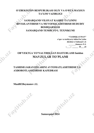 dasturlash fanidan "tasdiqlayman" mavzular to'plami — DOCX