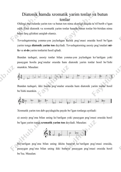 diatonik hamda xromatik yarim tonlar va butun tonlar — DOC