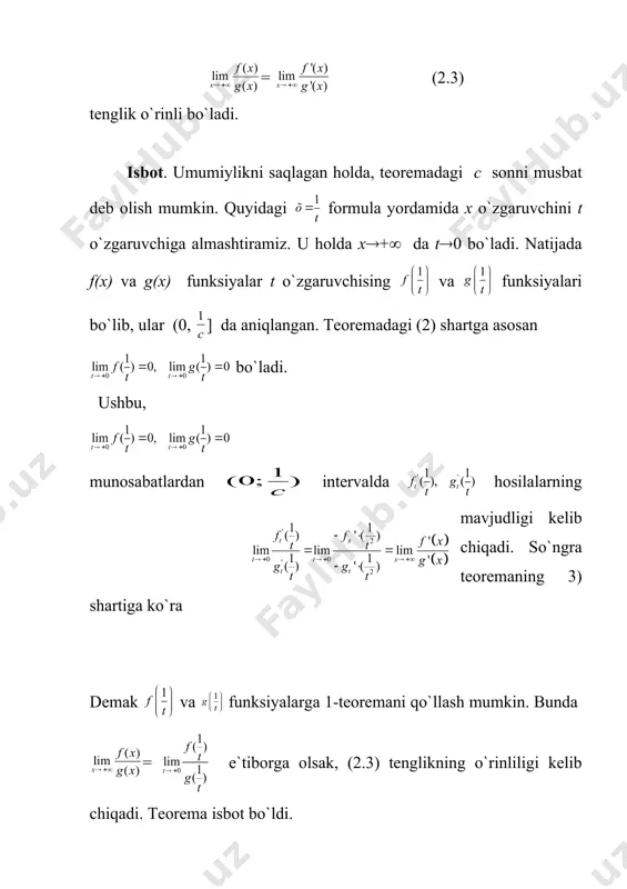 j ko`rinishdagi qoldiq hadi. teylor formulasi rn(x) qoldiq hadi yozilishining turli ko`rinishlari mavjud. biz uning lagranj ko`rinishi bilan tanishamiz. qaralayotgan f(x) funksiya x0 nuqta atrofida n+1 –tartibli hosilaga ega bo`lsin deb talab qilamiz va yangi g(x)=(x-x0)n+1 funksiyani kiritamiz. ravshanki, g(x0)=g`(x0)=...= g(n)(x0)=0; g(n+1)(x0)=(n+1)!(0. ushbu rn(x)=f(x)-pn(x) va g(x)=(x-x0)n+1 funksiyalarga koshi teoremasini tatbiq qilamiz. bunda rn(x0)= rn`(x0)=...= rn(n)(x0)=0 e`tiborga olib, quyidagini topamiz: , bu yerda c1((x0;x); c2((x0;c1); ... ; cn((x0;cn-1); (((x0;cn)( (x0;x). shunday qilib, biz ekanligini ko`rsatdik, bu yerda (((x0;x). endi g(x)=(x-x0)n+1, g(n+1)(()=(n+1)!, rn(n+1)(()=f(n+1)(() ekanligini e`tiborga olsak quyidagi formulaga ega bo`lamiz: rn(x)= , (((x0;x). (3.8) bu (3.8) formulani teylor formulasining lagranj ko`rinishidagi qoldiq hadi deb ataladi. lagranj ko`rinishdagi qoldiq hadni rn(x)= (3.9) ko`rinishda ham yozish mumkin, bu yerda ( birdan kichik bo`lgan musbat son, ya`ni 0 1 bo`lganligi uchun p>q bo`ladi. (4.2) da desak, bu tenglikning ikkala tomonini n! ga ko`paytirsak quyidagi tenglikni hosil qilamiz: (4.3) bu yerda n sonni r dan katta …