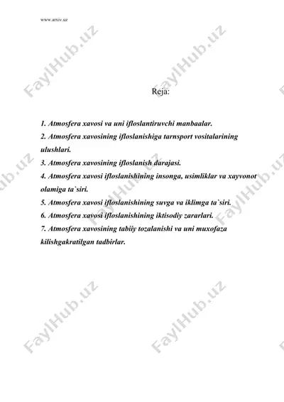 atmosfera xavosining ifloslanishi va uning salbiy okibatlari — DOC
