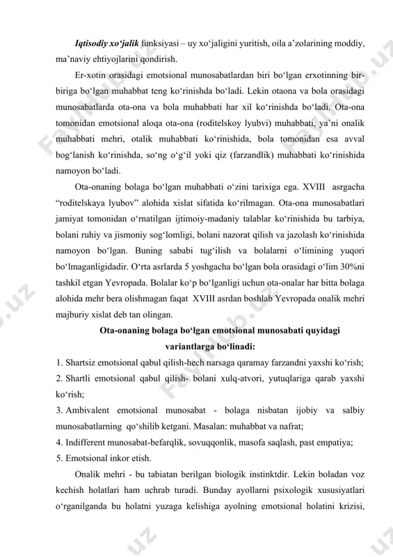 am uchrab turadi. bunday ayollarni psixologik xususiyatlari o‘rganilganda bu holatni yuzaga kelishiga ayolning emotsional holatini krizisi, ehtiyojini buzilishi, ijtimoiy holatlar sabab bo‘ladi. bolani qabul qilish yoki inkor etish shaxs tipining turlariga bog‘liq. rus olimlari m. rodionova, f.ye. vasilyuklar shaxs tiplarini 4ga ajratishgan: 1. infantil 2. realistik 3. qadriyatli 4. ijodiy infantily tip lichnosti vistupayet faktorom riska otkaza materi o rebyonka, otkaz nosit impulsivniy xarakter i predstavlyayet soboy deystviye zashitnogo tipa. bu tipdagi ayollar bolaga nisbatan keskin qarshi qaraydi, ya’ni, “mening baxtslizligim sababchisi - bola” deb qabul qiladi. agarda bolani qabul qiladigan bo‘lsa ham, unda u “bolani- tanamning bir qismi”- degan munsabatda bo‘ladi. bunaqa onani anamnezi so‘ralsa, u yoshligida ona tomonidan inkorlik va ona mehrini ko‘rmaganligi kelib chiqadi. bunday ayollar homiladorlik paytini ahamiyatsizlik bilan o‘tkazadi, “nima bo‘lsa bo‘lar” degandek. tug‘ishdan avval yoki tuqqandan so‘ng onsongina rad etadi, bunda una hech qanday kechinmalar, vijdon azobi kuzatilmaydi. realistik tip-bolani rad etish- maqsadga qaratilgan …
