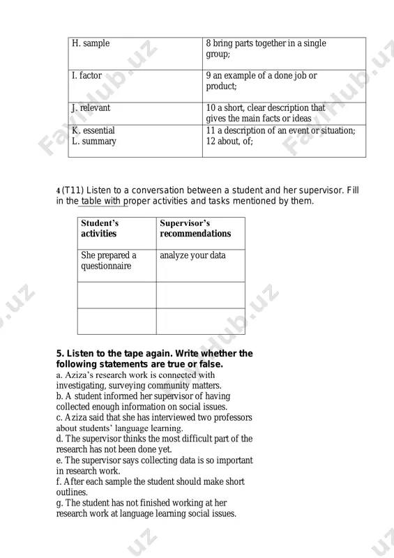 lysis in the proper order. ____present your ideas and conclusions in a logical order; ____use past tense for specific results; ____number the pages; ____select the informative title; ____give a brief summary for the whole passage mentioning relevant observations; ____write the first draft; ____use paragraphs to separate your points; ____divide the collected data into main sections; ____prepare the analyzed data in a form of a chart, table, or in a text form; ____support or reject hypothesis; ____write down the introduction; ____give cite sources; ____use present tense for facts; 7.finish the sentences using reported speech.change the tense if necessary. 1.“how much pocket money does lola get?” i wanted to know how much pocket money lola gets. 2.“why did you do the research work?” could you tell me ___________________________ 3.“can i use your equipment for analysis?” do you think ______________________________ . 4.“is she married? ” i wonder if ________________________________ . 5.“where were you …