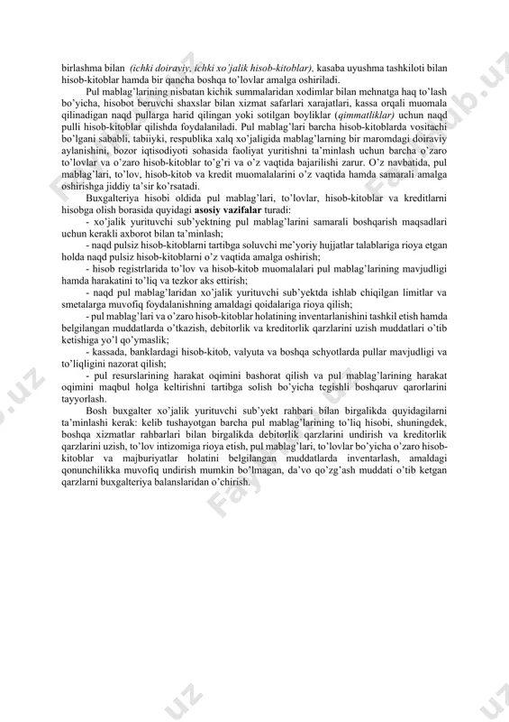 on respublikasi iqtisodiyotida bozor munosabatlarining rivojlanishi jarayonida shartnomaviy asoslari mehnat vositalari va kreditlarini xarid qilish, mahsulot (ishlar, xizmatlar)ni sotish bobida bitimlar tuzayotgan korxonalar o’rtasida munosabatlar kengayib bormoqda. bundan tashqari, byudjet, banklar, sug’urta organlari, turli jamoat tashkilotlari, xayriya fondlari, bevosita xodimlar va hokazolar bilan to’lov muomalalari amalga oshirilmoqda. hisob-kitob schyotidan to’lovlar mol yetkazib beruvchilardan olingan material va asosiy vositalar uchun, byudjet va sug’urtaga bo’lgan qarzlarini to’lash uchun, ish haqi berish uchun kassaga pul mablag’lari olinishi va boshqa maqsadlar uchun amalga oshiriladi. har bir to’lov korxona bilan, ya’ni hisob-kitob egasi bilan kelishgan holda amalga oshiriladi, lekin quyidagi hollarda bank korxonaning hisob-kitob schyotidan mablag’larni boshqa tashkilotlar hujjatlari asosida yechib oladi: moliya organlarining buyruqlari asosida, agar soliqlarning to’lash muddati o’tib ketgan bo’lsa; kreditdan foydalanganlik uchun foiz; bank xizmati uchun va hokazo. naqd pulsiz to’lovlarni amalga oshirishda tomonlarning mas’uliyati har bir ishtirokchi uchun belgilanadi. masalan, mol yetkazib beruvchi uchun bu – shartnomaga va yuklab jo’natilgan …