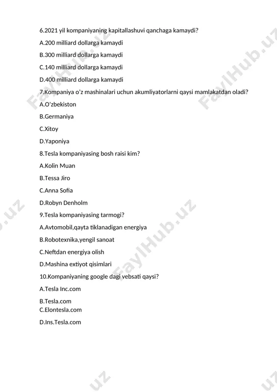 tesla kompaniyasi haqida mustaqil ish test savollari - Page 3
