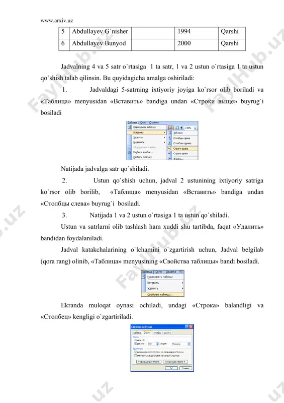 ms word da jadvallar va grafik ob`eklar bilan ishlash - Page 4
