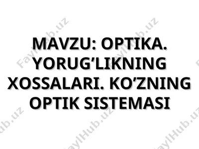 optika. yorug’likning xossalari. ko’zning optik sistemasi — PPT