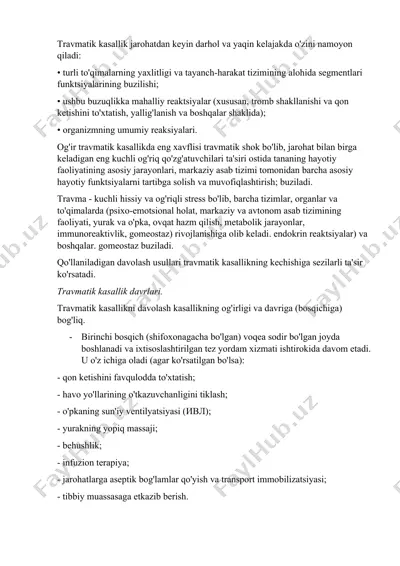 travmatik kasalliklar jarohatdan keyin — DOCX