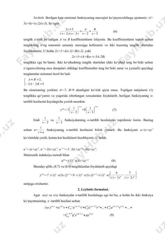 iz kursi misol va masalalar to`plami. t., «o‘zbekiston». 1-q. 1993., 2-q. 1995. 4. demidovich b. p. “sbornik zadach i uprajneni po matematicheskomu analizu” t.: 1972. 5. ilin v. a., poznyak e. g. “maematik analiz asoslari” i qism, t.: 1981. _1193313612.unknown _1193313853.unknown _1193314225.unknown _1193314321.unknown _1193681352.unknown _1193681358.unknown _1193314340.unknown _1193681323.unknown _1193314331.unknown _1193314299.unknown _1193314308.unknown _1193314241.unknown _1193313945.unknown _1193314054.unknown _1193314183.unknown _1193314191.unknown _1193314128.unknown _1193314034.unknown _1193313985.unknown _1193313877.unknown _1193313885.unknown _1193313869.unknown _1193313794.unknown _1193313830.unknown _1193313846.unknown _1193313807.unknown _1193313652.unknown _1193313664.unknown _1193313641.unknown _1193313524.unknown _1193313582.unknown _1193313595.unknown _1193313534.unknown _1193313494.unknown _1193313506.unknown _1193313480.unknown 2 2 2 2 dx ) x ( f d , dx y d 3 3 3 3 dx ) x ( f d , dx y d n n n n dx ) x ( f d , dx y d x y 1 = 1 1 1 2 1 1 + - - × - = - - - = ÷ ø ö ç è æ n n n ) n ( x …