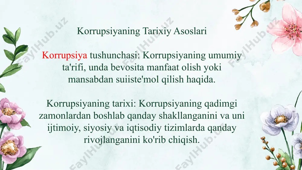 a qarshi konvensiyasi, transparency international tashabbuslari. madaniy va ta'lim darajasining oshirilishi: jamiyatda korrupsiyaga qarshi ongli munosabatni shakllantirish. texnologiyalar: blokcheyn texnologiyasi va raqamli tizimlar yordamida korrupsiyani kamaytirish imkoniyatlari. korrupsiya bilan kurashishda amaliy misollar: singapur: korrupsiyaga qarshi qat'iy siyosat singapur korrupsiyaga qarshi kurashda dunyoga misol bo'lgan mamlakatlardan biridir. 1960-yillardan boshlab, singapur hukumati korrupsiyaga qarshi qat'iy siyosat olib borgan. korrupsiyaga qarshi maxsus agentlik: singapurda korrupsiya bilan kurashish bo'yicha milliy agentlik (cpib) mavjud. bu agentlik barcha darajadagi davlat xizmatchilarini nazorat qiladi va ular tomonidan sodir etilgan korrupsiya holatlarini tergov qiladi. qonuniy qat'iyatlilik: singapurda korrupsiyaga qarshi kurashish uchun qat'iy qonunlar mavjud. bu qonunlar jiddiy jazo choralari (qamoq, katta jarimalar) va davlat xizmatchilarining faoliyatini shaffof qilishni nazarda tutadi. shveysariya korrupsiya va pul yuvishning oldini olish shveysariya korrupsiyani kamaytirishda shaffoflik va iqtisodiy siyosatni to'liq o'zgartirish orqali muvaffaqiyatga erishdi. bank sirri va shaffoflik: shveysariyada bank sirri juda qat'iy saqlangan, ammo oxirgi yillarda, xalqaro bosim va korrupsiyaga qarshi global …