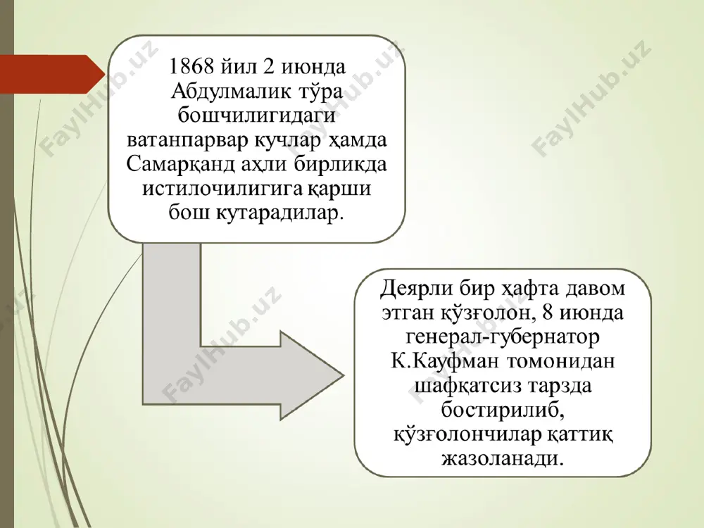 бердилар. шундай жанглардан яна бири 1881 йил январъ ойида генерал скобелев қўшинлари ва туркманлар ўртасида рўй берди. бу тўқнашувда икки томон ҳам катта талафот кўрдилар. шунга қарамай кўктепа эгалланиб, жуда катта қирғинбаротлар амалга оширилади. 1884 йилга келиб империя марв воҳасида ўз ҳукмронлигини ўрнатди ва шу билан амалда туркистон ҳудудининг россия томонидан босиб олиниши якунланди. бироқ ўн йилча вақт давомида туркистоннинг жанубий ҳудудларида босқинчилик юришларини олиб бордилар. фақат 1895 йилдаги битимдан сўнггина ўзаро можароларга чек қўйилди. эътиборингиз учун раҳмат.
