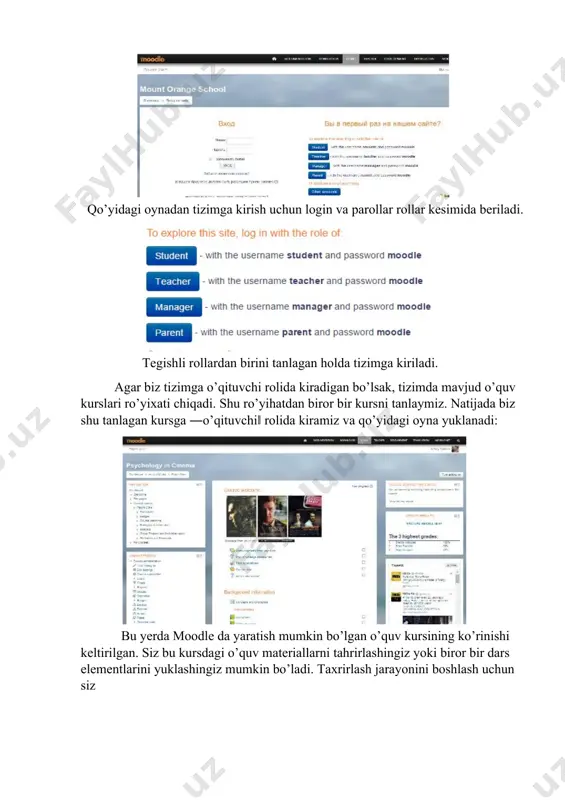 orot tizimi siz uchun avtomatik ravishdamoodle ning oxirgi versiyasini avtomatik ravishda o’rnatilgan versiyasini admin rolida parol va loginlarini pochtangizga generatsiya qilib yuboradi. natijada siz bu sayt orqali o’zingizning shaxsiy loyihalaringizni shu yerda tajribalarni amalga oshirishingiz, tizimning imkoniyatlari bilan tanishishingiz mumkin bo’ladi. tizimdan foydalanishdan oldin tizim haqidagi ma’lumotlar bilan tanishib chiqishingizni maslahat qilib qolar edik. bu sayt orqali yaratilgan sayt qo’yida keltirilgan: https://maktab.gnomio.com/ b. navbatdagi axborot tizimlaridan biri http://www.keytoschool.com/ sayti hisoblanadi. bu sayt orqali siz moodle ning imkoniyatlaridan 1 oy davomida ishlashingiz mumkin bo’ladi. bu tizim orqali ro’yihatdan o’tganingizdan so’ng 10 daqiqadan 60 daqiqagacha sizga ajartilgan xosting va domen aktivlashtirilib berilishi mumkin, shu sababli ozgina vaqt bo’lsada kutish kerak bo’ladi. keytoschool saytining umumiy ko’rinishi. keytoschool.com saytidan ro’yihatdan o’tishvaqtida chiqadigan muloqat oynasi. yuqorida keltirilgan muloqat oynasidan ohirgi bandni tanlashni (―iwanttouseafreesubdomain”) sizga tavsiya etamiz. bu bandni tanlaganigizdan keyin sizdan domen nomini kiritishingiz so’raladi. siz o’zingiz domenni o'ylab topib kiritasiz. ro’yhatdan o’tganingizdan so’ng albatta …