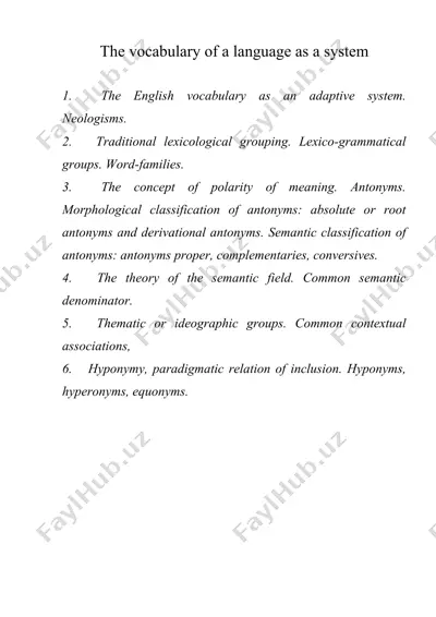 the vocabulary of a language as a system — DOC