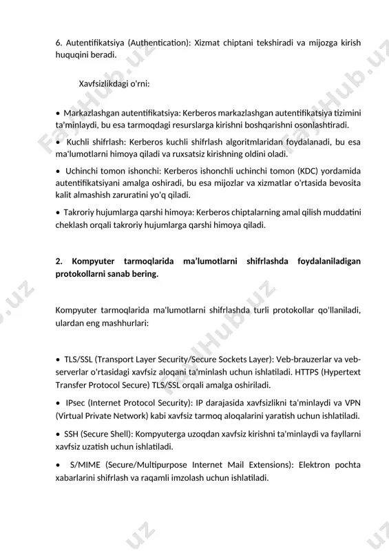 alitli infratuzilma (public key infrastructure, pki) uchun standart bo'lib, raqamli sertifikatlarning formatini belgilaydi. raqamli sertifikat - bu shaxs, tashkilot yoki qurilmaning identifikatorini tasdiqlovchi elektron hujjatdir. u quyidagi ma'lumotlarni o'z ichiga oladi: • sertifikat egasining nomi • sertifikat egasining ochiq kaliti • sertifikatning amal qilish muddati • sertifikatni bergan sertifikatlashtirish markazining (certificate authority, ca) nomi • sertifikatlashtirish markazining raqamli imzosi xavfsizlik tizimlarida tutgan o'rni: • autentifikatsiya: x.509 sertifikatlari shaxs, tashkilot yoki qurilmaning autentifikatsiyasini ta'minlaydi. bu veb-saytlar, elektron pochta serverlari va boshqa xizmatlarga foydalanuvchilarning shaxsini tasdiqlash imkonini beradi. • shifrlash: x.509 sertifikatlari ma'lumotlarni shifrlash uchun ishlatiladigan ochiq kalitlarni taqdim etadi. bu ma'lumotlarning maxfiyligini ta'minlaydi va ularning ruxsatsiz kirishdan himoya qiladi. • raqamli imzolash: x.509 sertifikatlari hujjatlar va dasturiy ta'minotni raqamli imzolash uchun ishlatiladi. bu hujjatning autentikligini va yaxlitligini ta'minlaydi, shuningdek, uni o'zgartirish yoki soxtalashtirishning oldini oladi. • ishonch zanjiri: x.509 sertifikatlari ishonch zanjirini yaratish uchun ishlatiladi. ildiz sertifikatlashtirish markazi (root ca) o'z …