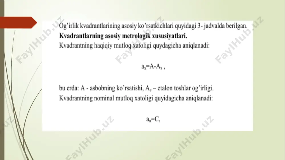 laboratoriya ishi - ogʼirlik kvadrantlarining asosiy metrologik xususiyatini oʼrganish - Page 4