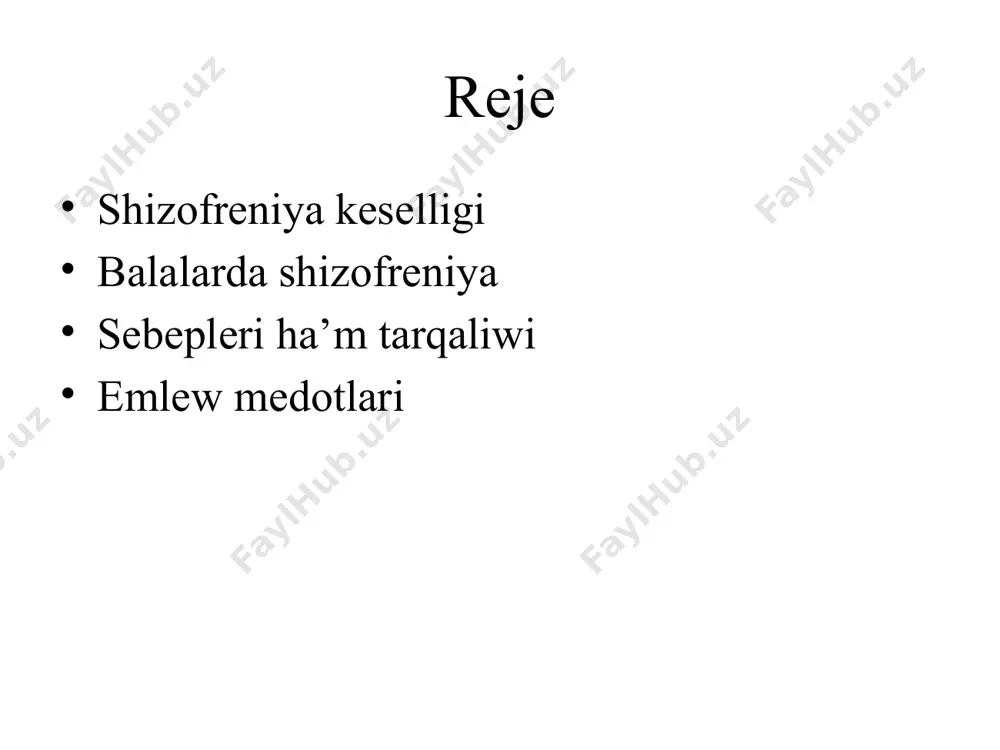 eniwi shizofreniyaniń rawajlaniwina alip keliwi múmkin. bul faktorlar kóp dárejede yamasa chastotada shizofreniyaniń erte rawajlaniwina alip keliwi múmkin. sebepleri genetik meyillikta zárúr faktor boliwi múmkin hám shizofreniya menen kesellengen adamlar shejiresinde ruxiy kesellikler aniqlanģan. shizofreniya processi balaniń normal rawajlaniwina tosqinliq qiladi, aqliy nuqsanlar, rawajlaniwdan arqada qaliw yamasa aqliy disontogenezdi keltirip shiģaradi. ruxiy funkciyaniń rawajlaniwinda regressiya yamasa toqtaw bar ( máselen: sóylewdiń (nutuq) toqtawi, keshigiwi hám regressiyasi). kesellik qansha erte baslansa ruxiy rawajlaniw buziliwi sonsha awir oladi. júda erte baslanģanlarda (1-2 jas) oligofreniyaģa uqsas nuqsan, qasiyeti boyinsha tuwma aqliy zayipliliqqa uqsas boladi. háreket kónlikpeleri, minez-xulq kónlikpeleriniń regressiyasi, hám erte jasta ruwxiy rawajlaniwdan arqada qaliw boladi. differensial diagnostika: balaliq autizmi yamasa infantil autizm hám shizoid shaxsiyat buziliwin differensial diagnostika qiliw úlken áhmiyetke iye. balaliq dáwirindegi shizofreniya túrinde, balaliq autizminen tómendegishe pariqlanadi: keyingi jastaģi aqliy mashqalalardiń payda boliwi (balaliq autizminde rawajlaniwdan arqada qaliw 3 jastan aldin kórinis beredi) aldaniwlar, galyutsinaciyalar barliģi (balaliq autizmi …