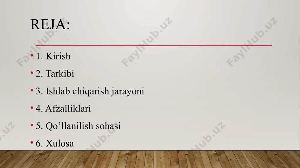vodlarida hosil bo‘lgach, u sovitilib, maydalashga yuboriladi. • ohaktosh kalsinatsiya jarayonidan o‘tkazilib, so‘ndirilgan ohak shaklida tayyorlanadi. • gips maydalanadi va saqlashga yuboriladi. 2. maydalash va aralashtirish • domna shlaki va ohak alohida maydalab olinadi. • keyin belgilangan nisbatda aralashtiriladi va homogenizatsiya qilinadi. 3. yakuniy maydalash • maydalangan aralashma yana tegirmonlardan o‘tkazilib, ohak-shlakli sement tayyor kukun holiga keltiriladi. • ushbu jarayon natijasida 3000-5000 sm²/g noziklikka ega sement olinadi. 4. qadoqlash va saqlash • tayyor sement maxsus qoplar yoki bunkerlarga joylanadi. • namlik va havo ta’siridan himoya qilinishi uchun muhrlangan holda saqlanadi. ohak-shlakli sement quyidagi afzalliklarga ega: ekologik toza – ishlab chiqarish jarayonida chiqindi materiallar ishlatilgani sababli, tabiiy resurslar tejab qolinadi. arzon narx – portlandsement bilan solishtirganda tannarxi past. issiqlikka chidamli – yuqori harorat ta’sirida yaxshi natija ko‘rsatadi. suvga chidamli – suv ostida ham mustahkamligin yo‘qotmaydi. sulfatga chidamliligi yuqori – agressiv muhitlarda ishlatilishi mumkin xulosa ohak-shlakli sement ishlab chiqarish jarayoni ekologik jihatdan …
