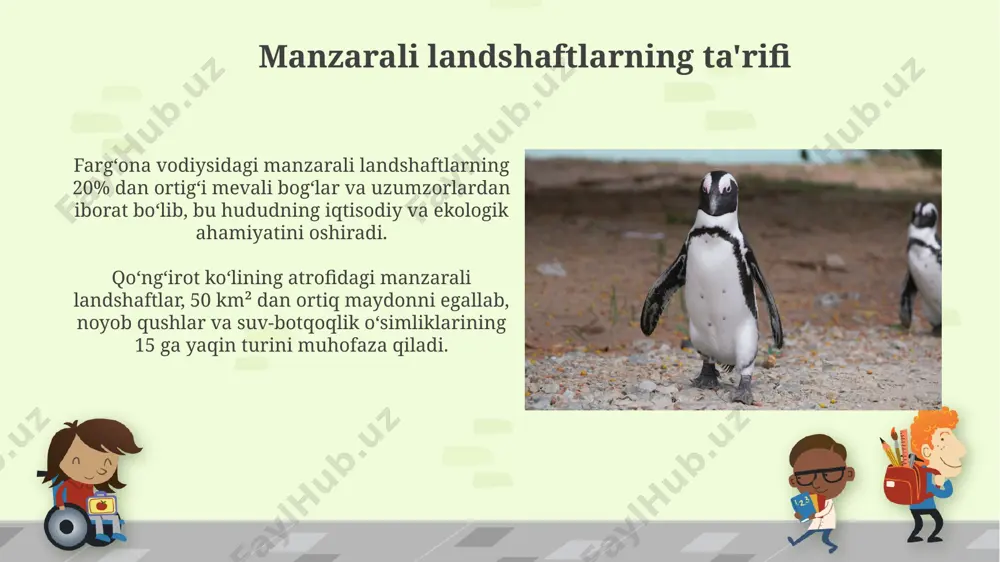 harlari atrofidagi o'simliklar, 1000 yildan ortiq davom etgan inson faoliyati natijasida shakllangan. inson ta'siri va landshaftning o'zgarishi 19-asr oxiridan boshlab, sirdaryo havzasidagi paxta yetishtirishning kengayishi tufayli, 30% ga yaqin tabiiy o'rmonlar yo'q qilinib, landshaft keskin o'zgargan. aral dengizining qurib qolishi, 100 ming kvadrat kilometrdan ortiq maydonni qamrab olgan bo'lib, qirg'oq bo'yidagi aholi punktlari va landshaftlarning tubdan o'zgarishiga olib keldi. zamonaviy landshaftlar zamonaviy landshaft dizaynida 30 dan ortiq turli xil o‘simlik turlari, jumladan, yaponiyadan keltirilgan 15 ta noyob daraxt turi qo‘llanilgan bo‘lib, bu toshkent shahrining ekologik muhitini yaxshilashga xizmat qiladi. andijon viloyatining o‘ziga xos tog‘li landshaftlari 2000 metr balandlikdagi cho‘qqilar bilan ajralib turadi va bu joylarda 5 ga yaqin noyob qushlarning turlari yashash muhitini tashkil etadi. landshaft va ekologik muammolar andijon viloyatining alay tog'laridagi 5000 metr balandlikdagi o'simliklar dunyosi, iqlim o'zgarishi tufayli 10% ga kamaygan va bu sayyohlik potentsialiga salbiy ta'sir ko'rsatmoqda. chirchiq daryosi bo'yida joylashgan 30 ta qishloq xo'jaligi korxonalarining …