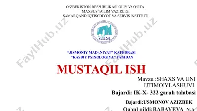"shaxs va uni ijtimoiylasho`vi" — PPTX
