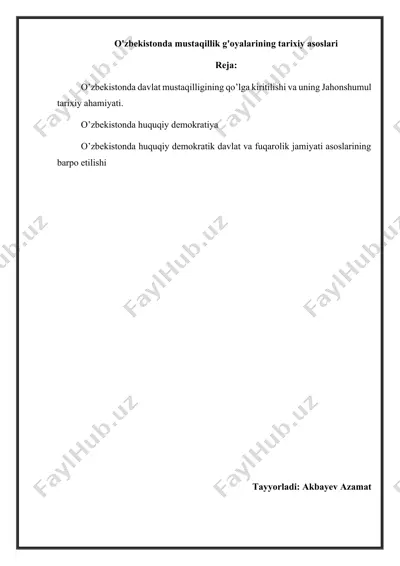 o'zbekistonda mustaqillik g'oyalarining tarixiy asoslari — DOCX
