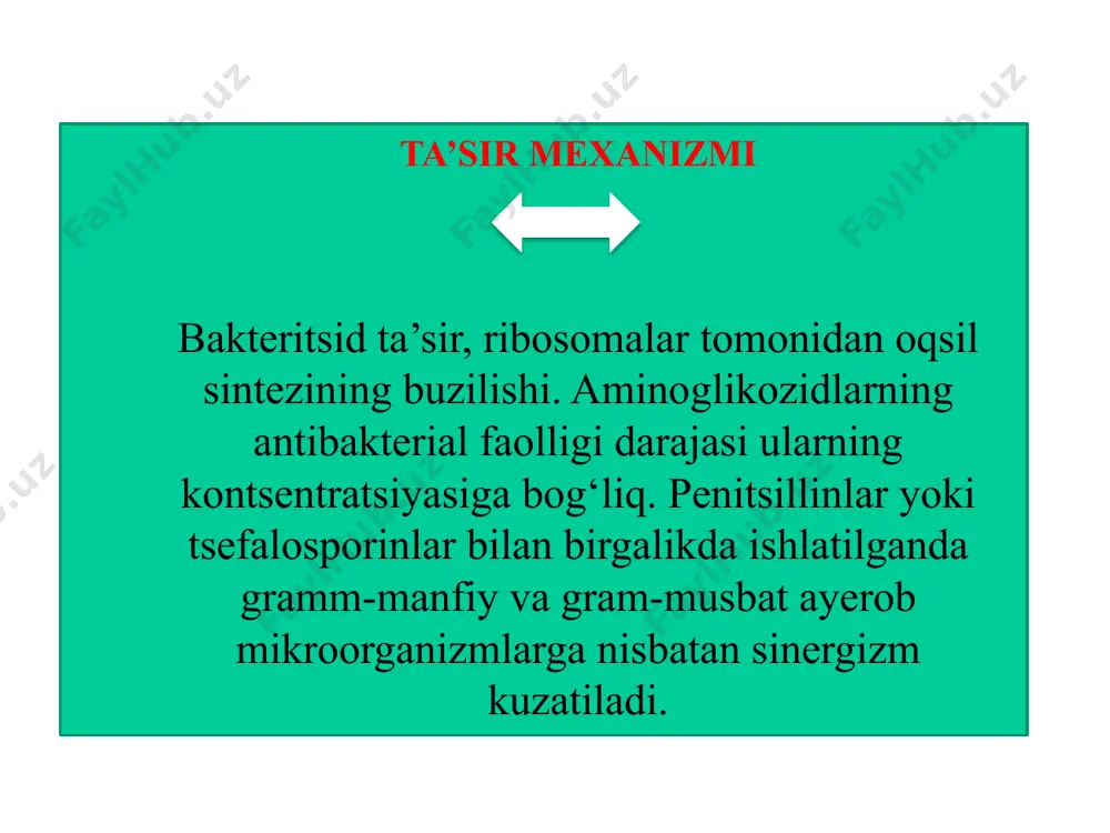 bilan birgalikda buyurilsa, kristalluriya va nefrotoksik ta’sir xavfi ortadi. azlotsillin va simetidin bilan bir vaqtda qo‘llashda naycha sekretsiyasining pasayishi tufayli ftorxinolonlarning yo’qolishi sekinlashadi va qondagi ularning konsentratsiyasi oshadi. tabiiy: tetratsiklin oksitetratsiklin yarim sintetik: doksisiklin xlamidial infektsiyalarda, rikottsiozlarda, borreliozda va ba’zi o‘ta xavfli infektsiyalarda, qattiq og‘riqlarda klinik ahamiyatini saqlang. ta’sir mexanizmi ular bakteriostatik ta’sirga ega, mikrob hujayrasida oqsil sintezini buzadi. gr « + » gr « - » tetratsiklinlar guruhi dori vositalari bilan o‘zaro aloqalar (1-2) kaltsiy, aluminiy va magniy, natriy bikarbonat va xolestiramin o‘z ichiga olgan antasidlar bilan bir vaqtda qabul qilinsa, so‘rilmaydigan komplekslar shakllanishi va oshqozon tarkibidagi ph miqdorining oshishi tufayli ularning biologik mavjudligi pasayishi mumkin. shuning uchun sanab o‘tilgan dorilar va antatsidlarni qabul qilish o‘rtasida 1-3 soatlik intervallarni kuzatish kerak. tetratsiklinlarni temir preparatlari bilan birlashtirish tavsiya etilmaydi, chunki bu ularning o‘zaro so‘rilishiga xalaqit berishi mumkin. giyohvand moddalar bilan o‘zaro aloqalar (2-2) karbamazepin, fenitoin va barbituratlar doksitsiklinning jigar almashinuvini …