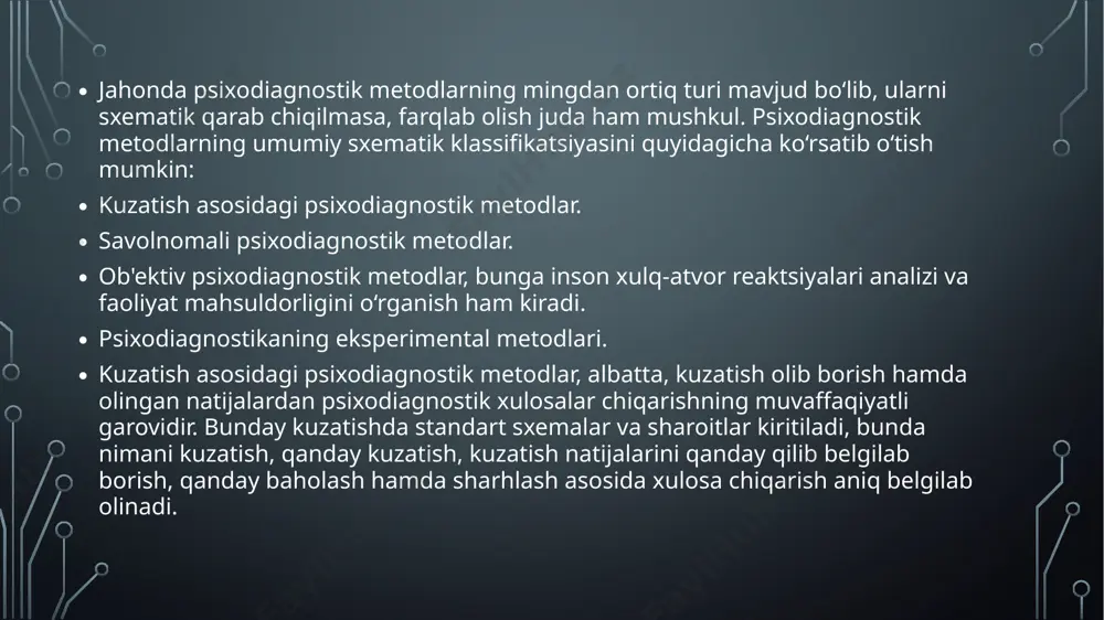 lash va tasvirlash, bunda sub`ekt «tashqaridan» ob`ektning simvolik – belgisi bilan munosabatda bo’ladi. birinchi guruh metodlarini ishlatishning natijasi ma`lumotlar hisoblanadi, ob`ekt sharoitini asboblar yordamida o’rganadi. nazariy metodlardan foydalanish natijasi tabiiy til belgisi yoki ochiq sxematik shakldagi predmet haqidagi bilim hisoblanadi. nihoyat, qayta ishlash – tushuntirish metodi – bu nazariy va eksperimental metodlarni qo’llashda, ularni o’zaro munosabati natijalarining “uchrashish joyi”dir. e’tiboringiz uchun tashakkur image2.png image3.png image4.png image5.png image6.png /docprops/thumbnail.jpeg