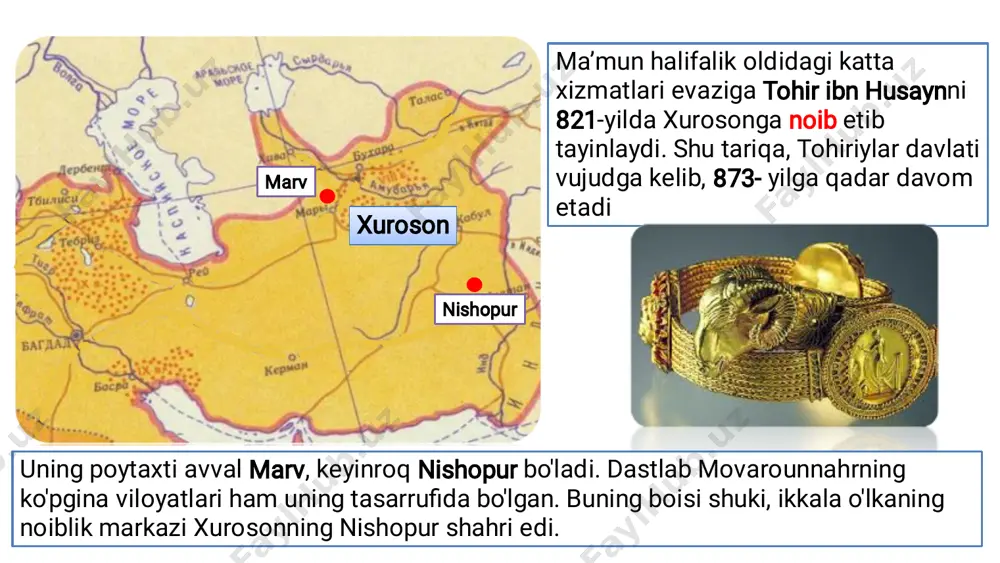 o'nggi vakili ismoil al-muntasir (1000-1005) hukmronligi barham topdi. oqibatda butun movarounnahr hududlari qoraxoniylar tasarrufiga o‘tadi. hasan va nasr bug'roxon xoqon bosh vazir devoni eloqxonlar • • • • • • • devonu mushrifiy devoni mustavfiy devoni barid devoni amid devoni ushrot devoni vaqf voley bek • • • • • • • ulug` hojib munshiy bitikchi qushchi oshchi og`ichi tavochi saljuqiylarning so'nggi podshohi sulton sanjar qoraxoniylarning movarounnahrdagi hukmdori arslonxonning zaiflashib qolganligidan va mahalliy ruhoniylar fitnasidan foydalanib, samarqand va uning atroflarini bosib oladi. shundan so'ng, qoraxoniylar sulolasiga mansub mahalliy xonlar amalda sulton sanjarga tobe bo'lib qoladilar. faqatgina 1211-yilga kelib, ya’ni so'nggi xorazmshoh alouddin muhammad (1200-1220) davrida qoraxoniylarning movarounnahrdagi rasmiy boshqaruviga butunlay barham beriladi. dehqon mulkchiligini tugatib, bu mulklarni davlat tasarrufiga oldi “iqto‘” va iqtodorlik munosabatlari yanada chuqur ildiz otadi turkiy tilning iste’mol doirasi to'xtovsiz kengayib bordi.