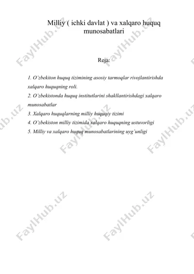 milliy ( ichki davlat ) va xalqaro huquq munosabatlari — DOC