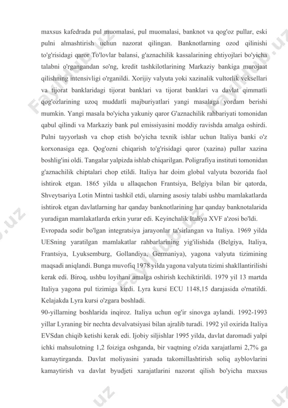 muddatli foiz stavkasining o'rtacha nominal qiymati 2 foizdan oshmasligi kerak bo'lgan uchta evropa ittifoqining o'rtacha darajasiga (1996 yil 9%); evropa ittifoqida birja kurslarining (erm-1) barqarorlashtirish mexanizmi bilan o'rnatilgan tebranish chegarasiga muvofiqligi. 1996 yilda italiya evropa ittifoqida va uning valyutasida ishtirok etgan beshta mezonlardan biriga to'g'ri keldi. boshqa barcha ko'rsatkichlar uchun u kelishilgan chegaralardan sezilarli darajada bo'ldi. masalan, 1996 yil yakunlariga ko'ra italiya yalpi ichki mahsulotning 6,8 foizini (yaimning 3 foizidan ko'p bo'lmagan) taqsimoti va davlat qarzi - yaimning 124 foizini (yaimning 60 foizi) tashkil etdi. italiya talablarning taxminiy bajarilishi kontseptsiyasiga ko'tarildi, chunki aks holda qo'shimcha byudjet tejash to'g'risida 26 trillion tejash to'g'risida qaror qabul qilishi kerak. lir. shunga qaramay, italiya maqsadli ravishda 1999 yilda «evro» bilan tanishtirishga tayyor. 1997 yilda evroga qo'shilish mezonlariga yo'naltirilgan favqulodda vaziyat byudjeti shakllandi. shu bilan birga, byudjet hukumatning xarajatlarini kamaytirish va soliq yig'ish hajmini kamaytirish bo'yicha haqiqatan ham draconc tadbirlar o'tkazildi. hukumatning cheklash siyosati, ish …