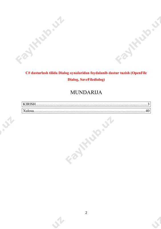 on hayotining barcha jabhalarida muhi axamiyatga, ega bo‘lib qolmoqda. c# (talaffuzi: si sharp) dasturlash tili microsoft korporatsiyadan obyekt mo’ljanllangan dasturlash tilidir.u .net texnologiyasi bilan reliz kelishdi, keyingi esma va iso standartlarini ham oladi. с# tili 1972 yilda nyu-djersi shtatining myurrey-xill shahrida bell laboratoriya kompaniyasining tizimli dastur tuzuvchisi dennis richie tomonidan yaratilgan. bu til o’zini shunchalik yaxshi ko’rsatdiki, oxir oqibatda unda unix operatsion tizimlarining 90% yadro kodlari yozildi.(oldin quyi assamberlarda yozilgan). c# ning vujudga kelishidan oldinroq yaratilgan tillardan yetarli darajada foydalanilgan. c# tili dasturlashning zamonaviy davri boshlanishini belgilab berdi. 1960-yillarda dasturlash texnologiyalaridagi struktaraviy dasturlashning paydo bo’lishiga olib kelib kelgan inqilobiy o’zgarishlar c# tilining yaratilishiga asosiy imkonyatlarni belgilab berdi.c# tili kuch, elegantik va ma’nodorlikni o’zida muvaffiqiyatli birlashtirgan birinchi strukturaviy til bo’ldi. uning bo’lishi mumkin bo’lgan xatolar ma’sulyatini tilga emas dastur tuzuvchi zimmasiga yuklaydigan prinsiplar bilan inobatga olgan holda sintaksisdan foydalanishdagi qisqalik va osonlik kabi xususiyatlari tezda ko’plab tarafdorlarni topdi. kurs ishining dolzarbligi: …