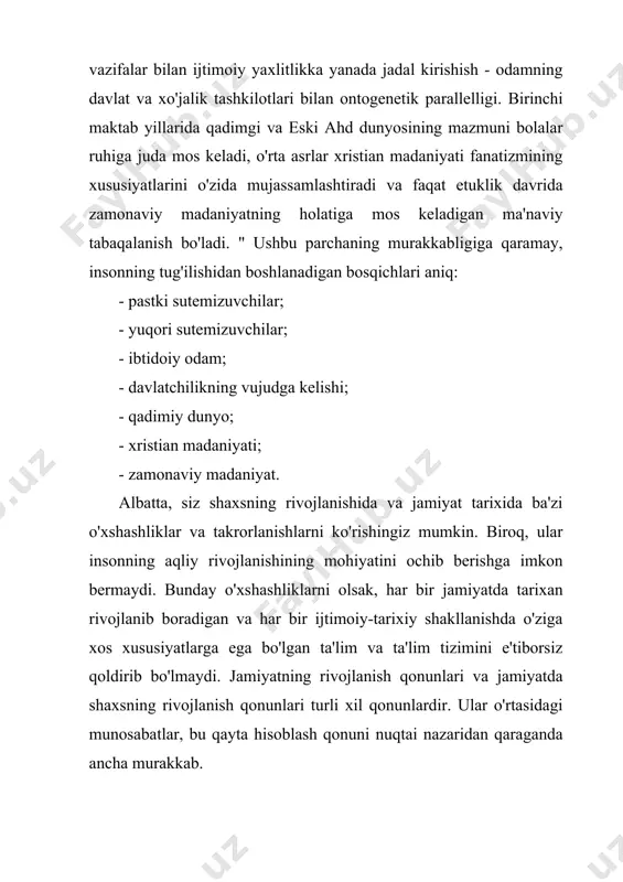 susiyatlar faqat insonga xosdir. ha, hayvonlar dunyosida ko'pincha shunga o'xshash narsani ko'rish mumkin: masalan, hayvonlar bir-birlarini qutqarganlarida, boshqa kublarni ko'tarish. bu haqiqatan ham hayvonlar dunyosiga xosdir, ammo bu faqat bitta jihat, chunki biz ijod va axloq haqida gapira olmaymiz. yana bir bor, insondagi ijtimoiy va biologiya bir va ajralmas, degan xulosaga kelamiz, shuning uchun inson jamiyatda tug'ilgandan boshlab biosotsional mavjudotga aylanadi. bu savolga qanday murojaat qilishda hech qanday farq yo'qligi aniq, chunki javob har tomondan bir xil. ammo bu fikrlar qachon paydo bo'lgan? insonda biologik va ijtimoiy birlik ikkala omil bitta yaxlit degan fikr darhol shakllana olmadi: bundan oldin farazlar va taxminlarning uzoq sayohati paydo bo'ldi. inson biologik va ijtimoiy tarkibiy qism mahsuloti sifatida ancha vaqt oldin shakllana boshlagan, ammo uning o'zi bu haqda nisbatan yaqinda o'ylay boshladi. biz eng qadimgi davrlarni o'rganmaymiz, masalan ma'rifatni olamiz. keyin deyarli barcha mutafakkirlar ijtimoiy va tabiiy printsiplarni o'rtoqlashdilar, lekin birinchisi tabiiy va zarur …