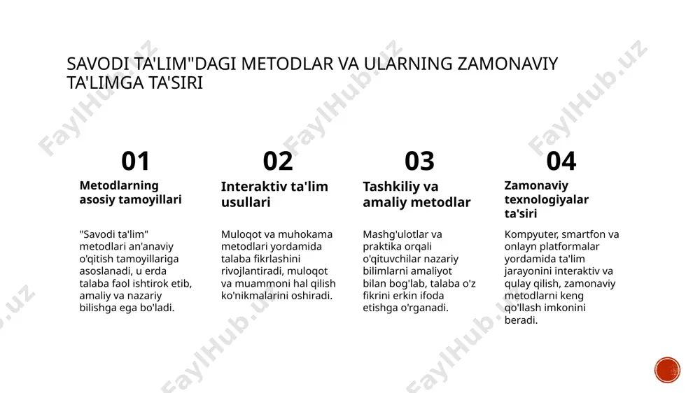 daniyat bilan tarbiyalashda o'qituvchilar uchun asosiy manba bo'lib, o'zbek ta'lim sistemasining qadimiy va zamonaviy uzviyligidir. husayn vaiz kashifiyning axloqiy qarashlari va ularning zamonaviy etika bilan bog'liqligi 01 axloqiy qadriyatlar husayn vaiz kashifiyning axloqiy qarashlari halollik, adolat va sabrga asoslangan. u yoshlarni ma'naviy kamolotga va yaxshi odobga chaqiradi. 02 zamonaviy etika bilan bog'liqlik kashifiyning fikrlari zamonaviy etikaga yaqin bo'lib, inson huquqlari, tenglik va halollik kabi qadriyatlarni rivojlantirishda muhim rol o'ynaydi. 03 tarbiyaviy ta'siri uning axloqiy qarashlari yoshlar tarbiyasida muhim, axloqiy qadriyatlarni shakllantirish va jamiyatda muvozanatli etika muhitini yaratishga yordam beradi. savodi ta'lim" va husayn vaiz kashifiyning fikrlarining yoshlar tarbiyasidagi o'rni 01 yoshlar tarbiyasida ta'limning roli "savodi ta'lim" va husayn vaiz kashifiyning fikrlari yoshlar tarbiyasida axloqiy qadriyatlarni shakllantirishda muhim ahamiyat kasb etadi. bu yondashuv yoshlarni ma'naviy va intellektual rivojlantirishga yordam beradi. 02 axloqiy qadriyatlarning ta'limdagi o'rni husayn vaiz kashifiyning etikaqarashlari yoshlar uchun muhim axloqiy qadriyatlarni rivojlantiradi, ularni odob-axloq va jamiyatga mos xulq-atvorga …