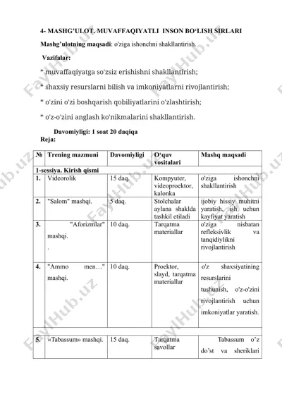 mashg’ulot. muvaffaqiyatli inson bo‘lish sirlari — DOC