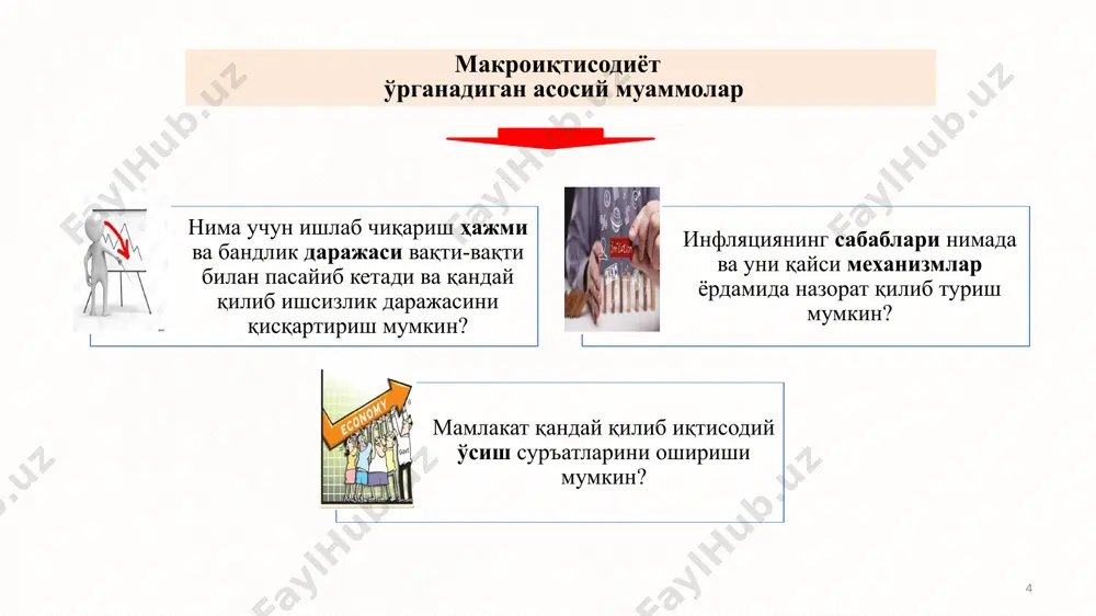 ва ялпи таклифнинг макроиқтисодиётдаги асосий ўзгаришларга таъсири макроиқтисодиёт 13 микроиқтисодиёт график мувозанат ўзгармас кўрсаткичлар таҳлил соҳаси (мисол) ялпи талаб ва ялпи таклиф эгри чизиғи ялпи ишлаб чиқариш ва умумий нархлар даражаси пул таклифи, фискал сиёсат ва капитал солиқларнинг ялпи ишлаб чиқариш ҳажми ва умумий нархларнинг ўзгаришига таъсири талаб ва таклиф эгри чизиғи алоҳида товарлар миқдори ва нархи даромад ва бошқа товарлар нархи бензиндан ундириладиган солиқларнинг автомобилларни харид қилишга таъсири 14 p q b c as ad e макроиқтисодий мувозанат реал яим, млрд. долл. нарх индекси макроиқтисодий мувозанат - бу умумий нархлар даражаси ва ялпи ишлаб чиқариш ҳажмининг шундай ҳолатики, бунда сотувчилар ва харидорлар ўз харидлари, сотиш ҳажми ва нархларни ўзгартиришни ҳоҳлашмайди. агар нархлар мувозанат нархидан ошиб кетиб 200 долларга етса, унда корхоналар харидорлар сотиб олишни ҳоҳлаган товарларга нисбатан кўпроқ, яъни с нуқтада товар ишлаб чиқарган бўлар эди. харидлар ҳажми миқдори эса в нуқта даражасида сақланиб қолади. бу эса ортиқча ишлаб …