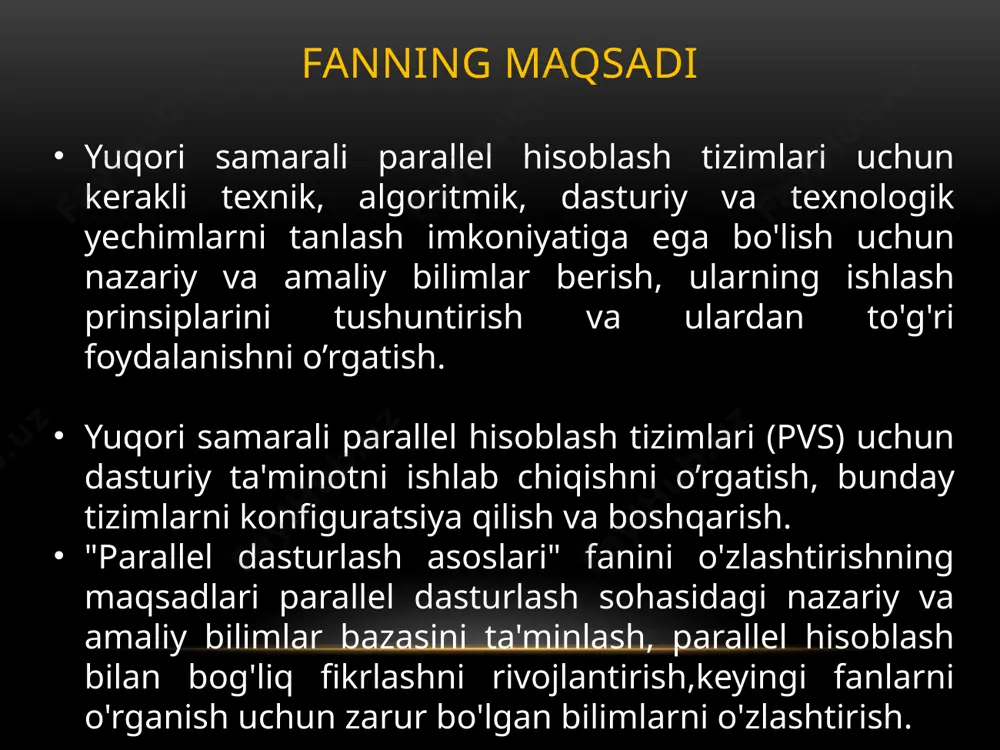 r asosiy printsiplar va umumiy dasturlash texnikasi to'plamiga birlashtirildi. parallel dasturlash 1960-yillarda operatsion tizimlar sohasida paydo bo'lgan. buning sababi kanallar yoki qurilma boshqaruvchi(kontrolyor)lari deb nomlangan apparat modullarining ixtirosi edi. parallel dasturlash. ular asosiy protsessordan mustaqil ravishda ishlaydi va protsessorining ko'rsatmalariga parallel ravishda kiritish -chiqish operatsiyalarini bajarishga imkon beradi. kanal protsessor bilan uzilish - apparat signalidan foydalangan holda aloqa qiladi va unga:"ishingizni to'xtatib, boshqa ko'rsatmalar ketma -ketligini bajarishni boshlang.“ kanallarni yaratilishi natijasida dasturlash muammosi (haqiqiy intellektual muammo) paydo bo'ldi - endi dasturning qismlari oldindan aytib bo'lmaydigan tartibda bajarilishi mumkin edi. shuning uchun, dasturning bir qismi o'zgarmaydigan qiymatini yangilab turganda, uzilish sodir bo'lishi mumkin, bu esa dasturning boshqa qismini bajarilishiga olib kelardi, u ham bu o'zgaruvchining qiymatini o'zgartirishga harakat qiladi. parallel dasturlash. parallel dasturni yozishda, qancha va qanday turdagi jarayonlardan foydalanish, ular qanday o'zaro ta'sir qilishi kerakligini yechish qilish kerak bo’ladi. bu echimlar ham o'ziga xos dasturga, dastur ishlayotgan uskunaga ham bog'liq. …