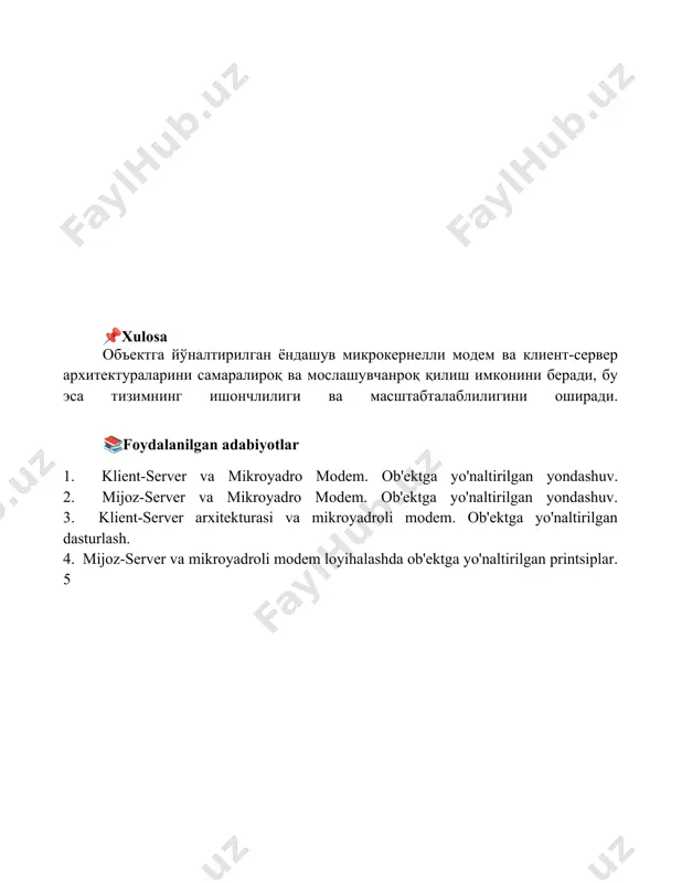 klient-server va mikroyadro modem. ob’ektga mo’ljallangan yondoshish - Page 5