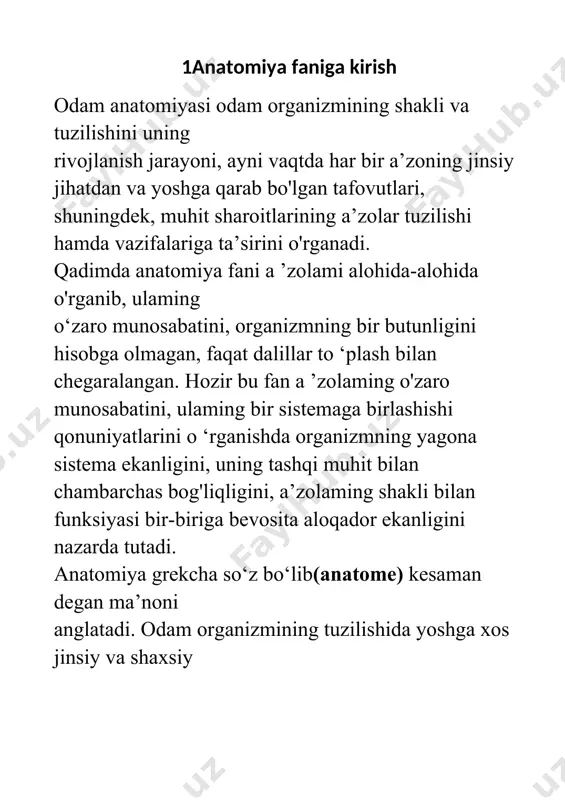 miyada hosil bo‘ladigan ruh shu nervlar orqali organizmga tarqaladi, degan noto‘g‘ri fikrda bo'lgan. gerofil (eramizdan 304 yil oldin tug'ilgan). ptolomey ii ning saroy tabibi bo‘lgan. bemorlami nima sababdan o'lganligini bilish uchun murdalami kesib o'rgangan. shu usulda gerofil bosh miya va uning pardalarini, vena bo‘shliqlarini, bosh miya nervlarini va ulami bosh miyadan chiqishini o'rgangan. 0 ‘n ikki barmoq ichakka birinchi bo'lib nom bergan, shuningdek arteriyalami venalardan ajratgan. ko‘z olmasi pardalarini va shishasimon tanani, ingichka ichak limfa tomirlarini o'rgangan. 0 ‘zidan oldingi va o ‘zi to'plagan m a’lumotlar asosida ≪anatomiya haqida≫ kitobini yozgan. erazistrat (eramizdan 350—300 yillar oldin yashagan). tomirlar tizimi: yurak qopqoqlari, aorta, kovak venalar, yirik arteriya va venalami o ‘rganib, qon tomir anastomozlari haqidagi ilmga asos solgan. erazistrat harakatlantiruvchi va sezuvchi nervlarni ajratgan, shuningdek, mushaklar qisqarishini o'rganib, harakat nazariyasini yaratgan. klavdiy galen (130—201) anatomiya, fiziologiya va boshqa ko'pgina fanlami mukammal o'rgangan olim. u o'n ikki juft bosh miya nervlaridan 7 …