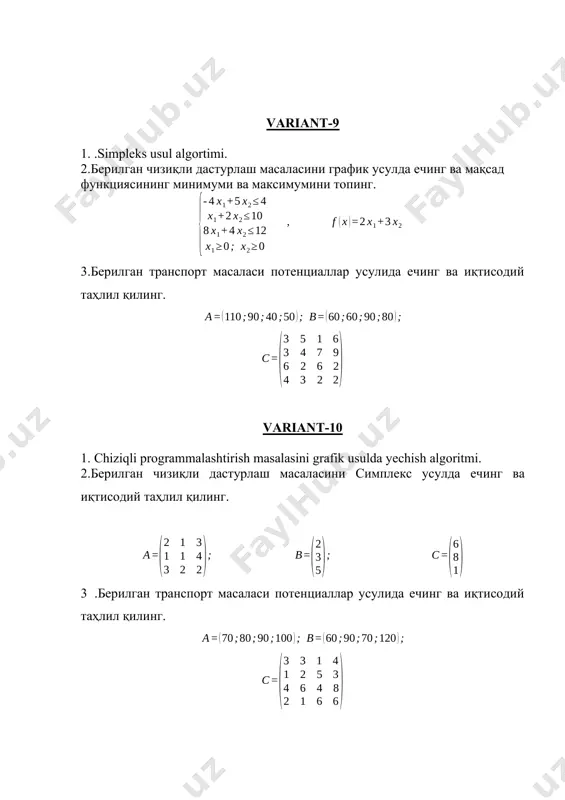 chiziqli programmalashtirishning umumiy qo’yilishi va turli formalari - Page 5