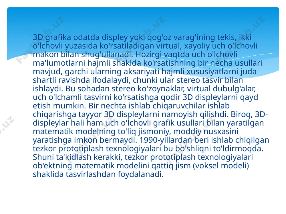 iroyli qiladi? yo'q, siz dasturlarning eski versiyalari bilan kifoyalanishingiz mumkin - bundan tashqari, ularning imkoniyatlari oralig'i deyarli o'zgarmaydi. xulosa shuni ko'rsatadiki, o'yinlar hamma narsaga aybdor. ha, bu haqiqiy dunyoga ko'proq o'xshash bo'lishga intilayotgan o'yinlar, uning virtual nusxasini yaratadi, ular tobora ko'proq kuchli manbalarni xohlashadi. kompyuterdagi kompyuter grafikasining butun tarixi buning tasdig'idir. esingizda bo'lsa, boshida tetris, qazuvchi, arkanoid bor edi. barcha grafikalar ekranning kichik joylarini, spritlarni qayta chizishdan iborat edi va hatto xt da yaxshi ishladi. ammo o'sha kunlar o'tib ketdi. simulyator yulduzi ko'tarildi. f19, formula 1 va boshqalar kabi o'yinlarning chiqarilishi bilan biz butun ekranni qayta chizishimiz kerak edi, avval uni xotirada tayyorlaganmiz, barchamiz kamida 286 protsessorga ega bo'lishimiz kerak edi. biroq taraqqiyot shu bilan to‘xtab qolmadi. o'yindagi virtual dunyoni real dunyoga o'xshatish istagi kuchaydi va wolf 3d paydo bo'ldi. aytish mumkinki, bu qandaydir, ammo baribir real dunyo modellashtirilgan birinchi 3d o'yin. uni amalga oshirish uchun yuqori (640 kb dan …