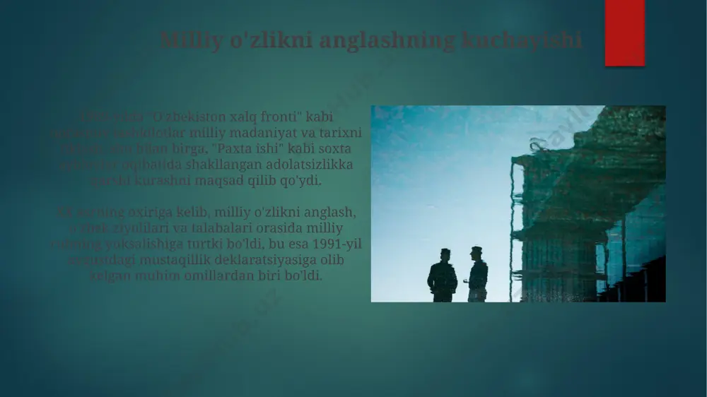 r oliy kengashiga saylovlar 1990 yilgi o'zbekiston ssr oliy kengashiga saylovlar haqida ma'lumot saylovlar kommunistik partiyaning hukmronligiga qarshi chiqqan "birlik" xalq harakati kabi muqobil siyosiy kuchlarning paydo bo'lishi bilan ajralib turdi. saylov jarayoni ko'p nomzodli asosda o'tdi. prezidentlik lavozimining ta'sis etilishi prezidentlik lavozimining joriy etilishi, hokimiyatning bo'linishi va muvozanatini ta'minlash, shuningdek, 1991-yil dekabridagi mustaqillik referendumiga tayyorgarlik ko'rish maqsadida amalga oshirildi. prezidentlik lavozimining ta'sis etilishi "birlik" xalq harakati va boshqa norasmiy tashkilotlar 1989-yilda tashkil etilgan "birlik" harakati o'zbekistonda demokratik islohotlar o'tkazishni, o'zbek tiliga davlat tili maqomini berishni talab qilgan yirik siyosiy kuchlardan biri edi. "birlik" xalq harakatidan tashqari "erk" partiyasi ham faoliyat yuritgan bo'lib, 1991-yil sentabr oyida o'zbekiston mustaqilligini qo'llab-quvvatlab, milliy o'zlikni anglashni targ'ib qilgan. o'zbek tiliga davlat tili maqomini berish masalasi o'zbek tiliga davlat tili maqomi berish masalasi 1989 yil 21 oktabrda o'zbekiston ssr oliy soveti tomonidan ko'tarilgan. bu jarayon kommunistik partiya rahbariyatining qarshiligiga duch keldi. 1989 yilda til to'g'risidagi …