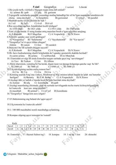 geografiya test savollari va javoblari — DOC