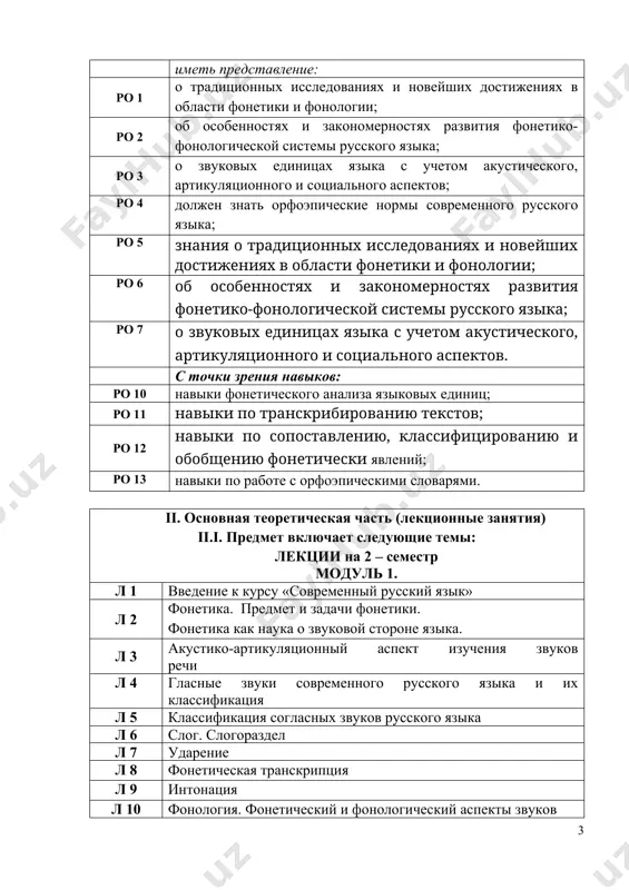 еллект-карты по теме «фонологические школы и их представители». 12 3 подготовка сообщения с использованием метода «диаграмма вена» по теме «учение о фонеме и состав в мфш и пфш: спорные вопросы». 10 4 фонетическая транскрипция отдельных слов, текста. 12 5 характеристика звуков в слове. 12 6. определение фонетических процессов в словах. 10 7. определение сильных и слабых позиций фонем в слове. 10 8. полный фонетический анализ слова. 12 список рекомендуемой литературы основная литература 1. алиева э.а. современный русский язык. фонетика. – т.: «tafakkur-bo‘stoni», 2019. 2. алиева э.а. практический курс русского языка. – т.: «tafakkur-bo‘stoni», 2012. 3. ганиев ж.в. современный русский язык. фонетика, графика, орфография, орфоэпия: учебное пособие. – м., 2012. 4. мусатов в.н. русский язык: фонетика. фонология. орфоэпия. графика. орфография [электронный ресурс]: учеб. пособие / в.н. мусатов. – 2-е изд., стер. – м.: флинта, 2012. – 246 с. 5. жураева м.а. современный русский язык i, учебник. – под общей редакцией кандидата …