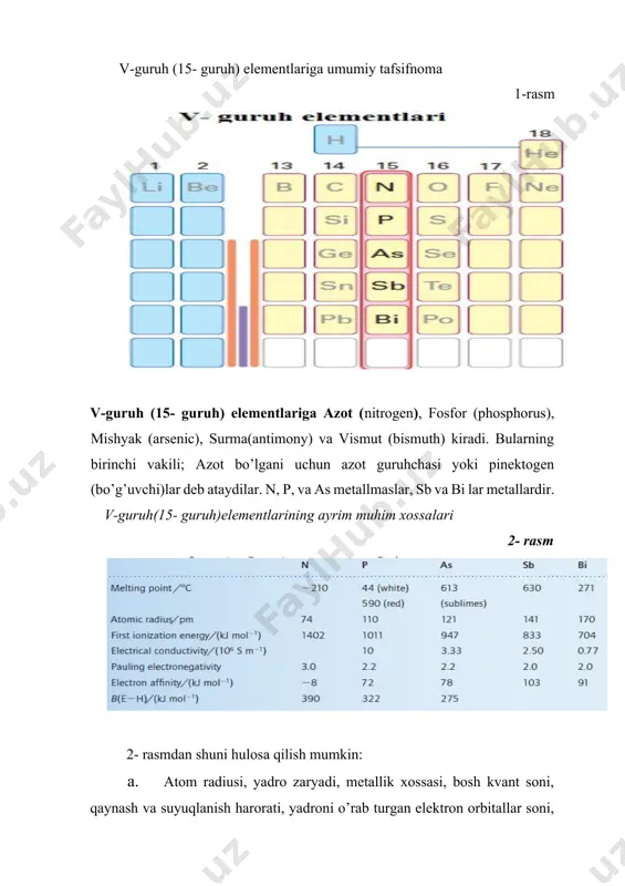 ridagi juft elektronlarni qo’zg’algan holatga o’tkazish imkoniyati yo’q (unda bo’sh orbitallar yo’q). shu sababli aztoning maksimal kovalentligi 4 ga teng. bunda 3 ta kovalent bog’ almashinish mexanizmi hisobiga hosil bo’ladi. azot har hil oksidlanish darajasini namoyon qilishga qodir: -3,-2,1,0,+1,+2,+3,+4,+5 bulardan -3,+3 va +5 oksidlanish darajasidagi hosilalari eng ko’p uchraydi. azot tabiatda yer qobig’ida birikma holidagi azot 0,01 % ni tashkil qiladi. 75 massa % (78,1 hajm%) atmosferdagi molekula n2 holida to’plangan yoki 4·1015t. tashkil qiladi. bog’langan azot nitrat(selitra)lar shaklidagi minerallarni tashkil qiladi: nano3-chili selitrasi; kno3-hind selitrasi; ca(no3)2 –norvegiya selitrasi. bulardan tashqari azot murakkab organik hosilalar oqsillar tarkibiga kiradi. bog’langan azot neft tarkibida (1,5 mas. % qismgacha), toshko’mirda (2,5 mas %) uchraydi. tarkibida azot bo’lgan organik moddalar chiriganda va yoqilg’ilar yondirilganda bog’langan azot erkin azotga aylanadi va atmosferaga ko’tariladi. bunda oz miqdorda ammiak, azotning oksidi va dioksidlari ham birgalikda hosil bo’ladi. yerning birlamchi atmosferasi ammiak bo’lgan bo’lishi mumkin degan taxminlar bor. …
