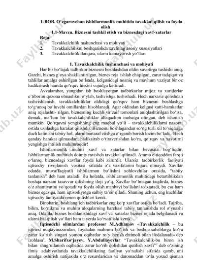 tavakkalchilik va xavf-xatarlar — DOCX