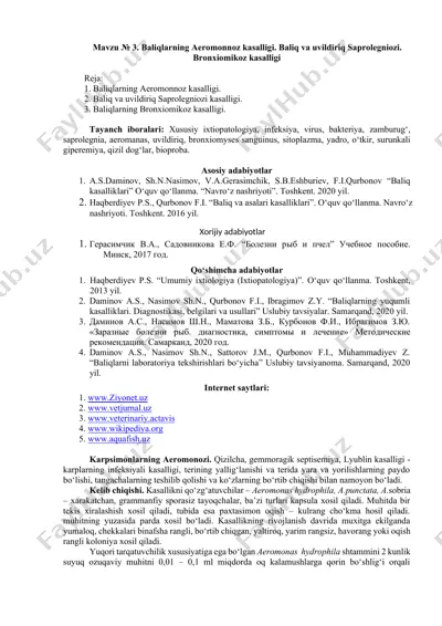 baliqlarning aeromonnoz kasalligi. — DOCX